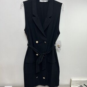 Woman Just Fab Dress Sleeveless, Blk, Belted, Double Breasted Gold Buttons,  XXL
